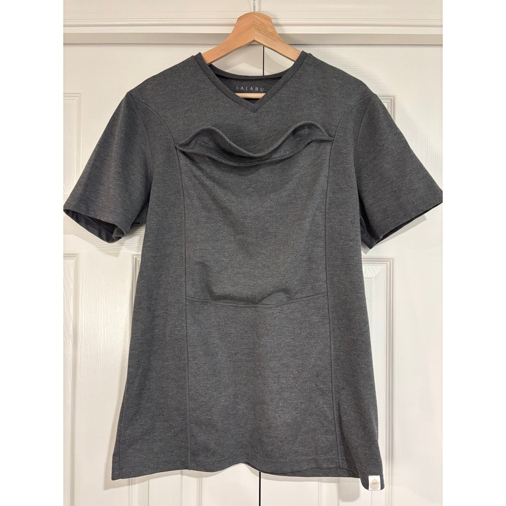 Lalabu Dad Shirt Baby Pouch V-Neck Tee Charcoal Gray Large